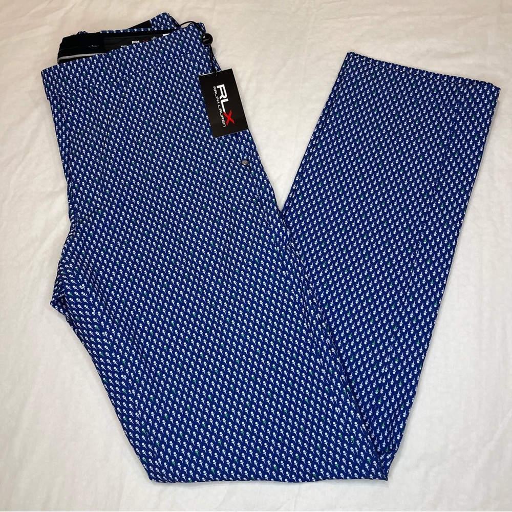 RLX Tailored Fit Featherweight Stretch Golf Pants 32x34 Ball And Tee Royal Blue